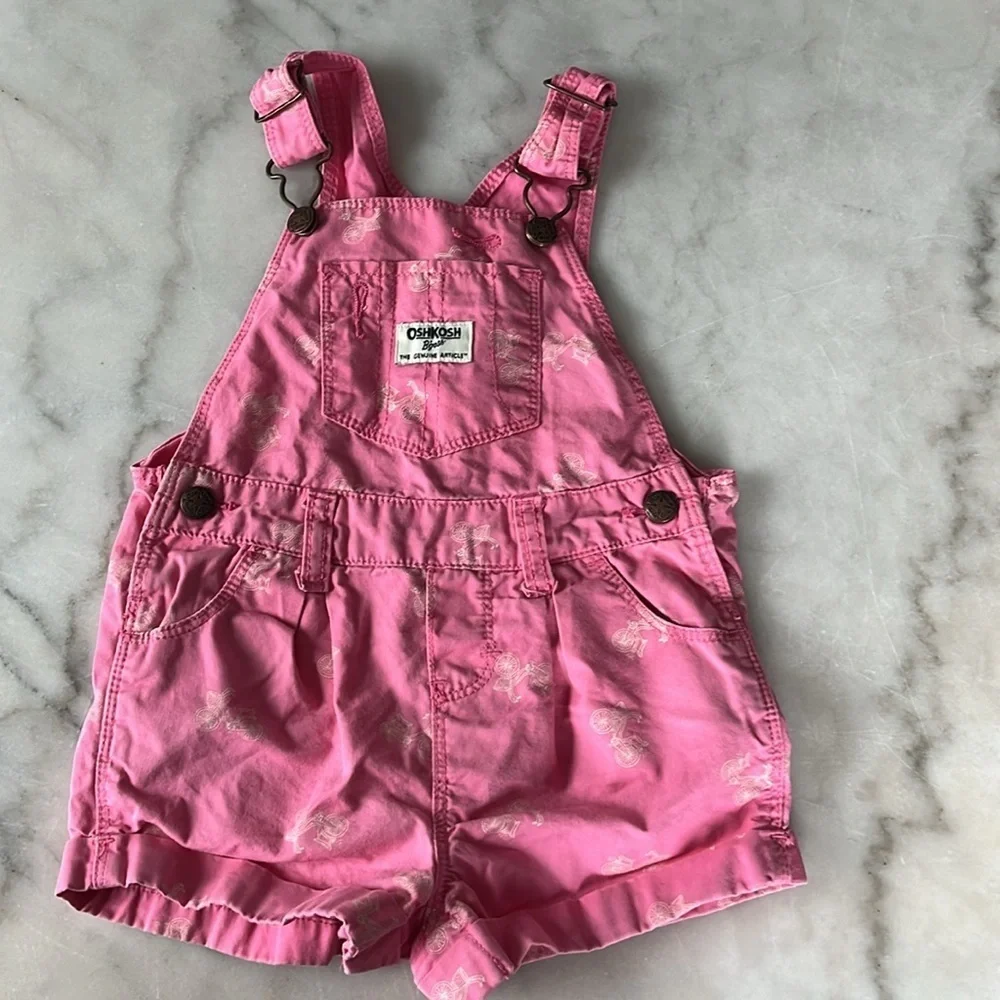 Oshkosh B'gosh Baby Girl Pink Bicycle Overalls Zutano Owls Hat Bundle 18 Months